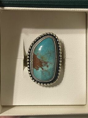 Scott Skeets Native Made Sterling Silver Kingman Turquoise Statement Ring